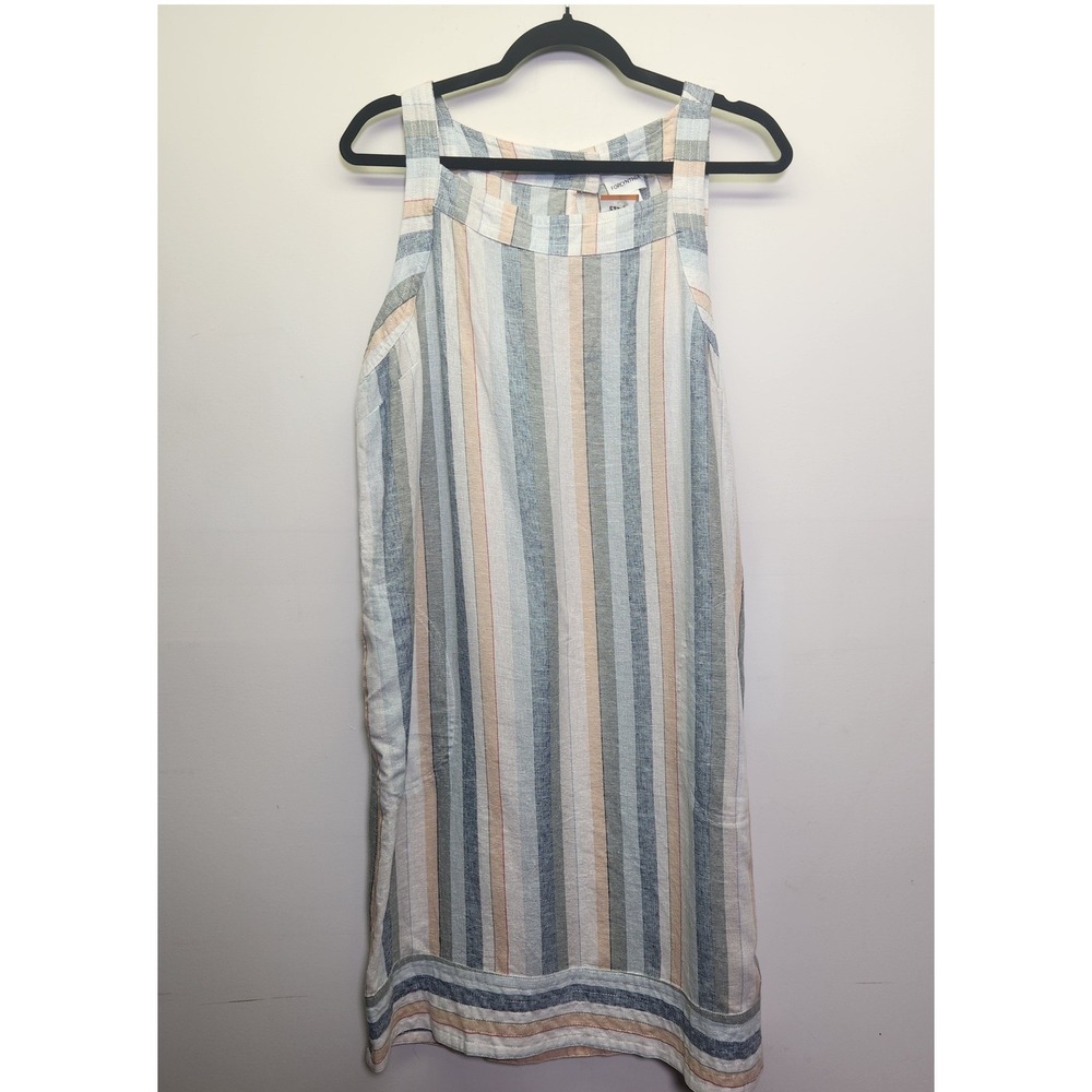 Forcynthia Linen Viscose Shift Dress XL Stripes Sleeveless Keyhole Side Button